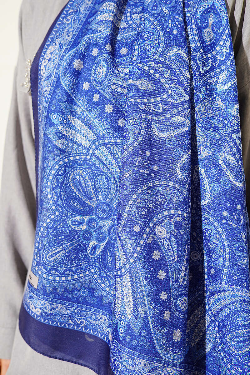 Vintage Patterned Printed Shawl Navy Blue - Imagen 4