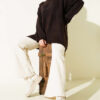 Oversized Low-Shoulder Knit Tunic Dark Brown - immagine 2