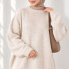 Oversized Low-Shoulder Knit Tunic Beige