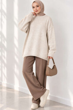 Alternative view of Oversized Low-Shoulder Knit Tunic Beige