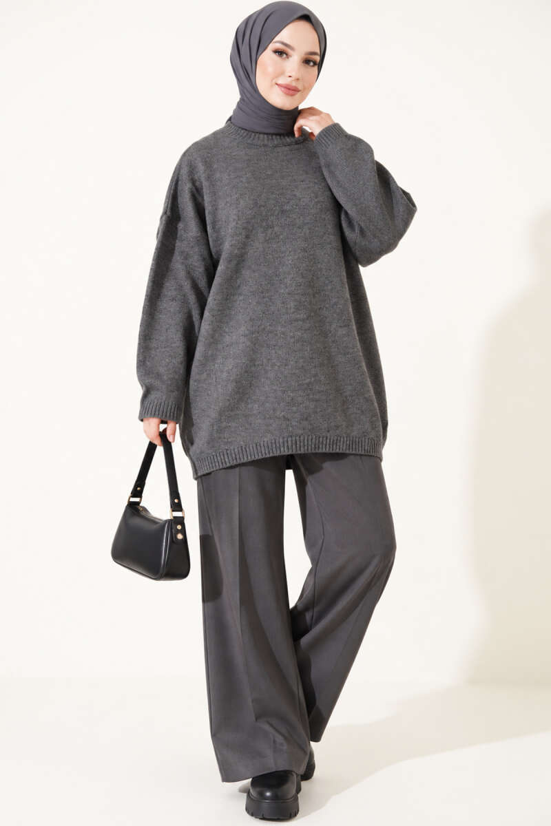 Oversized Low-Shoulder Knit Tunic Smoke - immagine 3