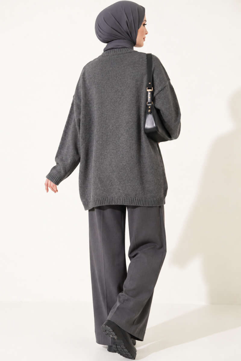 Oversized Low-Shoulder Knit Tunic Smoke - immagine 4