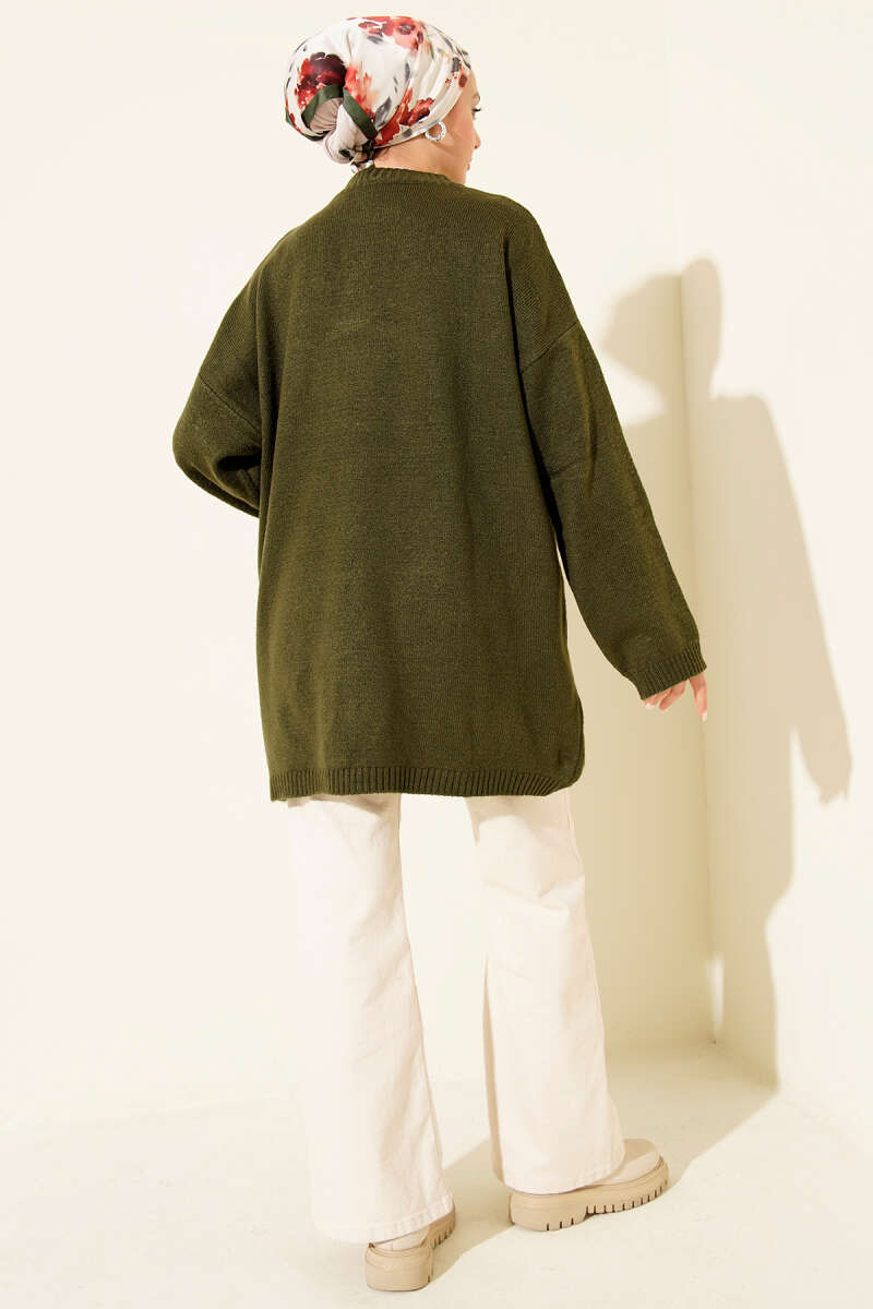 Oversized Low-Shoulder Knit Tunic Khaki - immagine 3