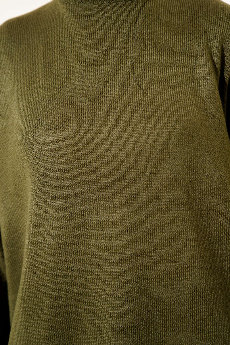 Oversized Low-Shoulder Knit Tunic Khaki - immagine 4