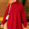 Oversized Low-Shoulder Knit Tunic Red