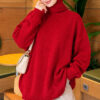 Oversized Low-Shoulder Knit Tunic Red - Image 2