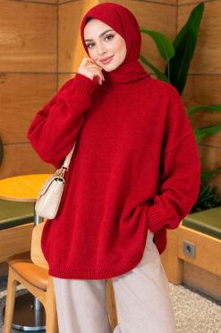 Alternative view of Oversized Low-Shoulder Knit Tunic Red