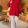 Oversized Low-Shoulder Knit Tunic Red - Image 3