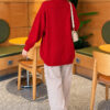 Oversized Low-Shoulder Knit Tunic Red - Image 4