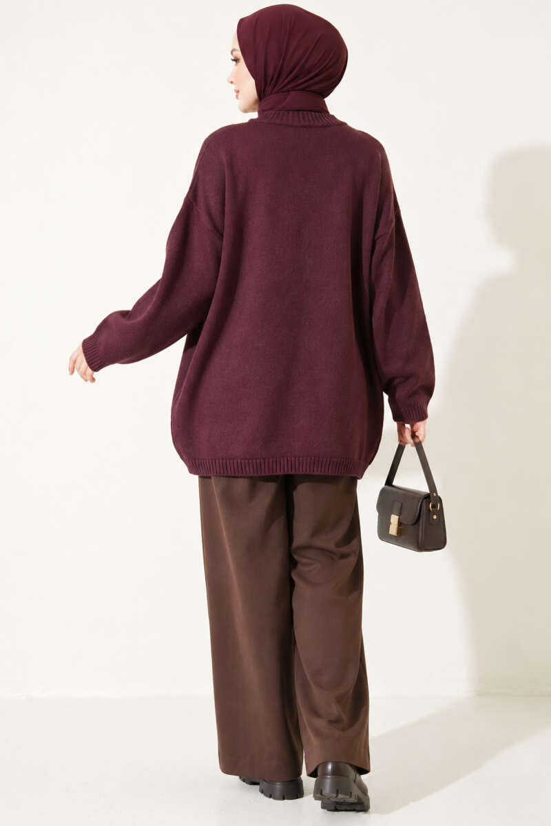 Oversized Low-Shoulder Knit Tunic Plum - immagine 4