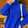 Oversized Low-Shoulder Knit Tunic Saxon Blue