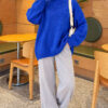 Oversized Low-Shoulder Knit Tunic Saxon Blue - Image 2