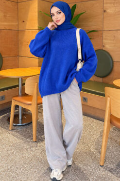 Alternative view of Oversized Low-Shoulder Knit Tunic Saxon Blue