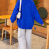 Oversized Low-Shoulder Knit Tunic Saxon Blue - Image 4