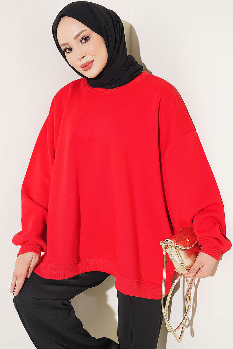 Oversized Drop Shoulder Tunic Red