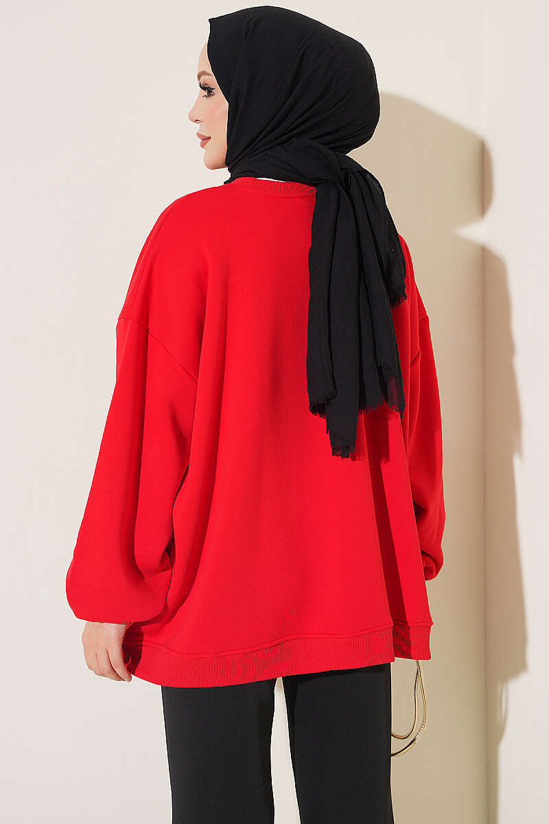 Oversized Drop Shoulder Tunic Red – Bild 3