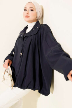 Oversized Zip-Up Jacket Navy Blue