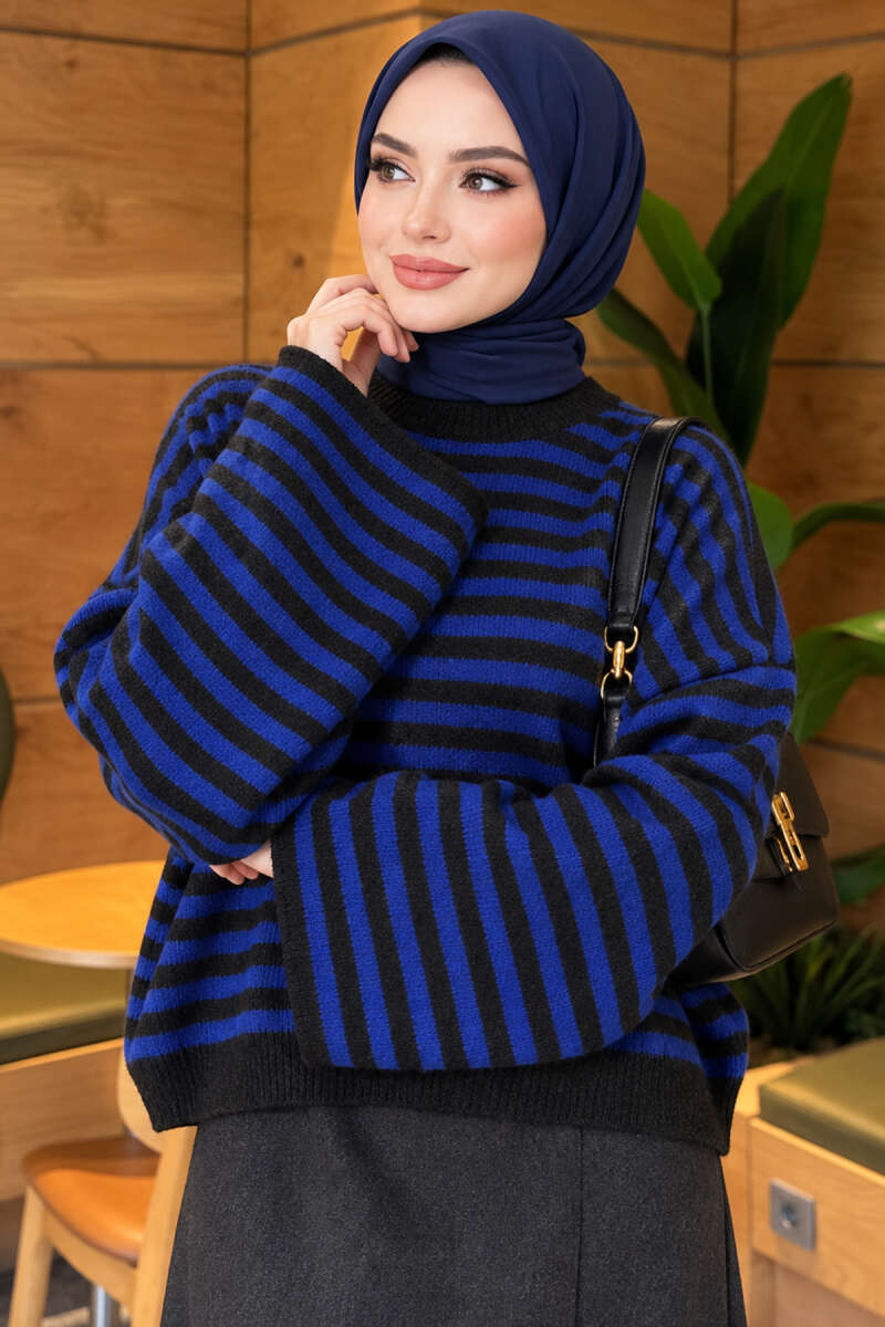 Oversized Fine Striped Knit Sweater Anthracite