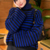 Oversized Fine Striped Knit Sweater Anthracite - الصورة 3
