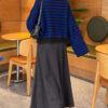 Oversized Fine Striped Knit Sweater Anthracite - الصورة 4