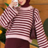 Oversized Fine Striped Knit Sweater Burgundy