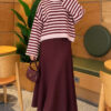 Oversized Fine Striped Knit Sweater Burgundy - الصورة 2