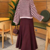 Oversized Fine Striped Knit Sweater Burgundy - الصورة 4