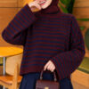 Oversized Fine Striped Knit Sweater Burgundy