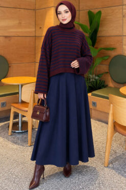 Alternative view of Oversized Fine Striped Knit Sweater Burgundy
