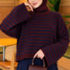 Oversized Fine Striped Knit Sweater Burgundy – Bild 3