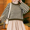 Oversized Fine Striped Knit Sweater Khaki