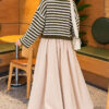 Oversized Fine Striped Knit Sweater Khaki - Image 3