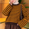 Oversized Fine Striped Knit Sweater Mustard