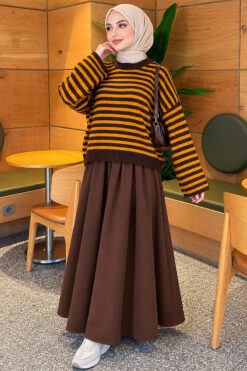 Alternative view of Oversized Fine Striped Knit Sweater Mustard