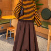 Oversized Fine Striped Knit Sweater Mustard - Image 3