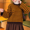 Oversized Fine Striped Knit Sweater Mustard - Image 4
