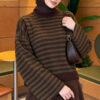 Oversized Fine Striped Knit Sweater Brown