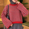 Oversized Fine Striped Knit Sweater Red