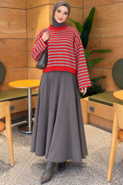 Alternative view of Oversized Fine Striped Knit Sweater Red