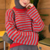 Oversized Fine Striped Knit Sweater Red - immagine 3
