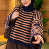Oversized Fine Striped Knit Sweater Navy Blue