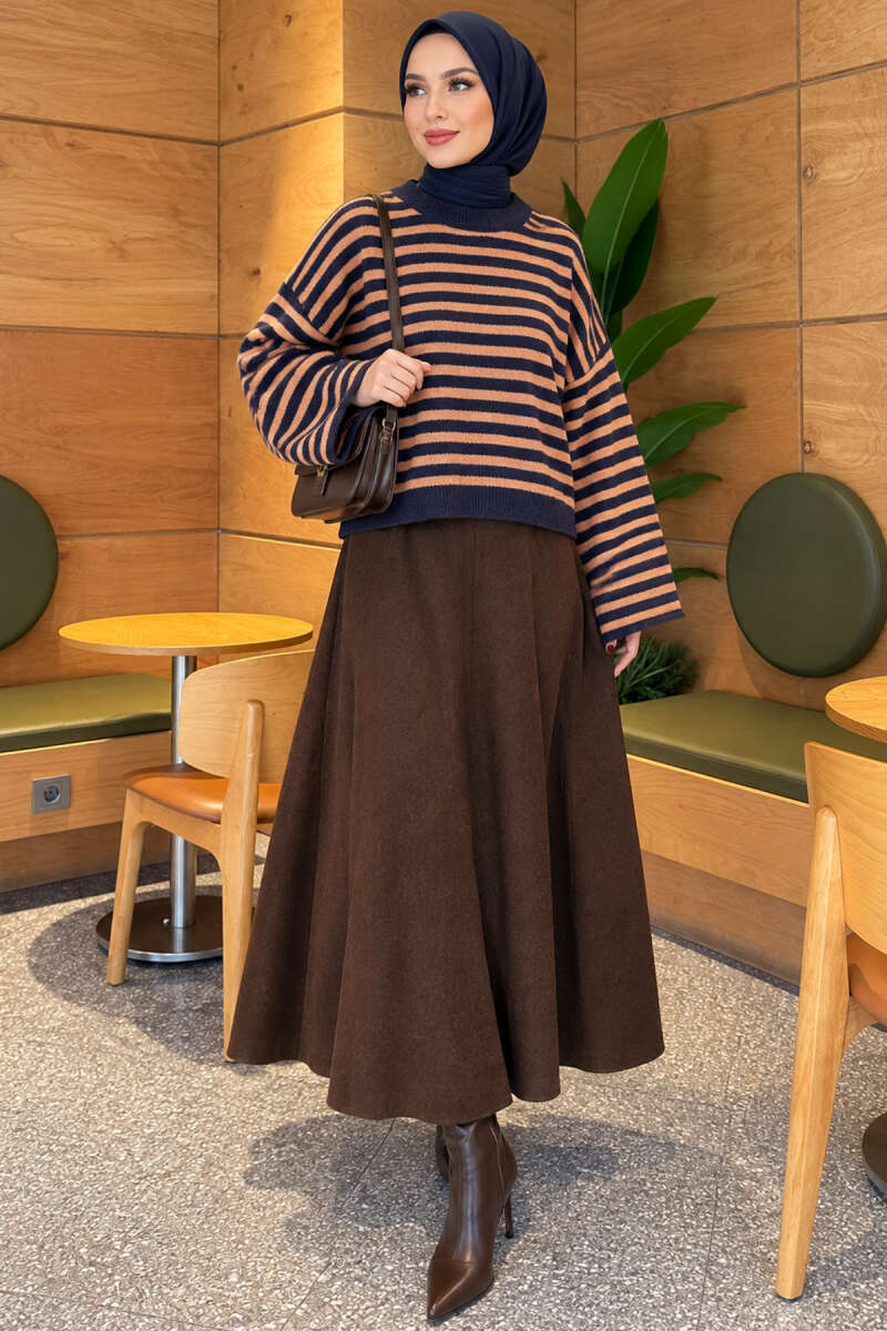 Oversized Fine Striped Knit Sweater Navy Blue – Bild 2