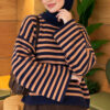 Oversized Fine Striped Knit Sweater Navy Blue – Bild 3