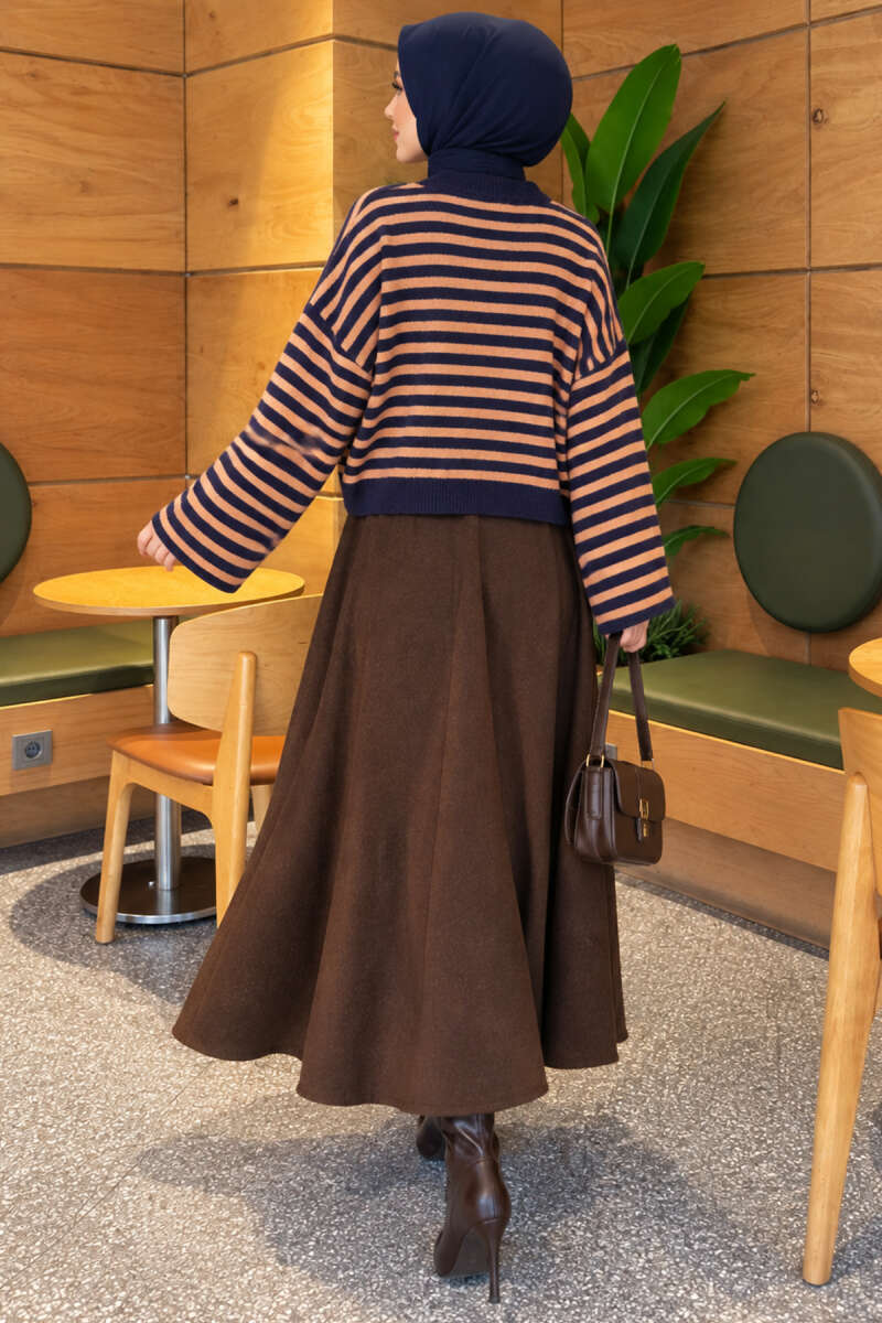 Oversized Fine Striped Knit Sweater Navy Blue – Bild 4