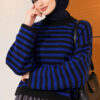 Oversized Fine Striped Knit Sweater Saxon Blue – Image 3
