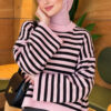 Oversized Fine Striped Knit Sweater Black - الصورة 3