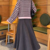 Oversized Fine Striped Knit Sweater Black - الصورة 4