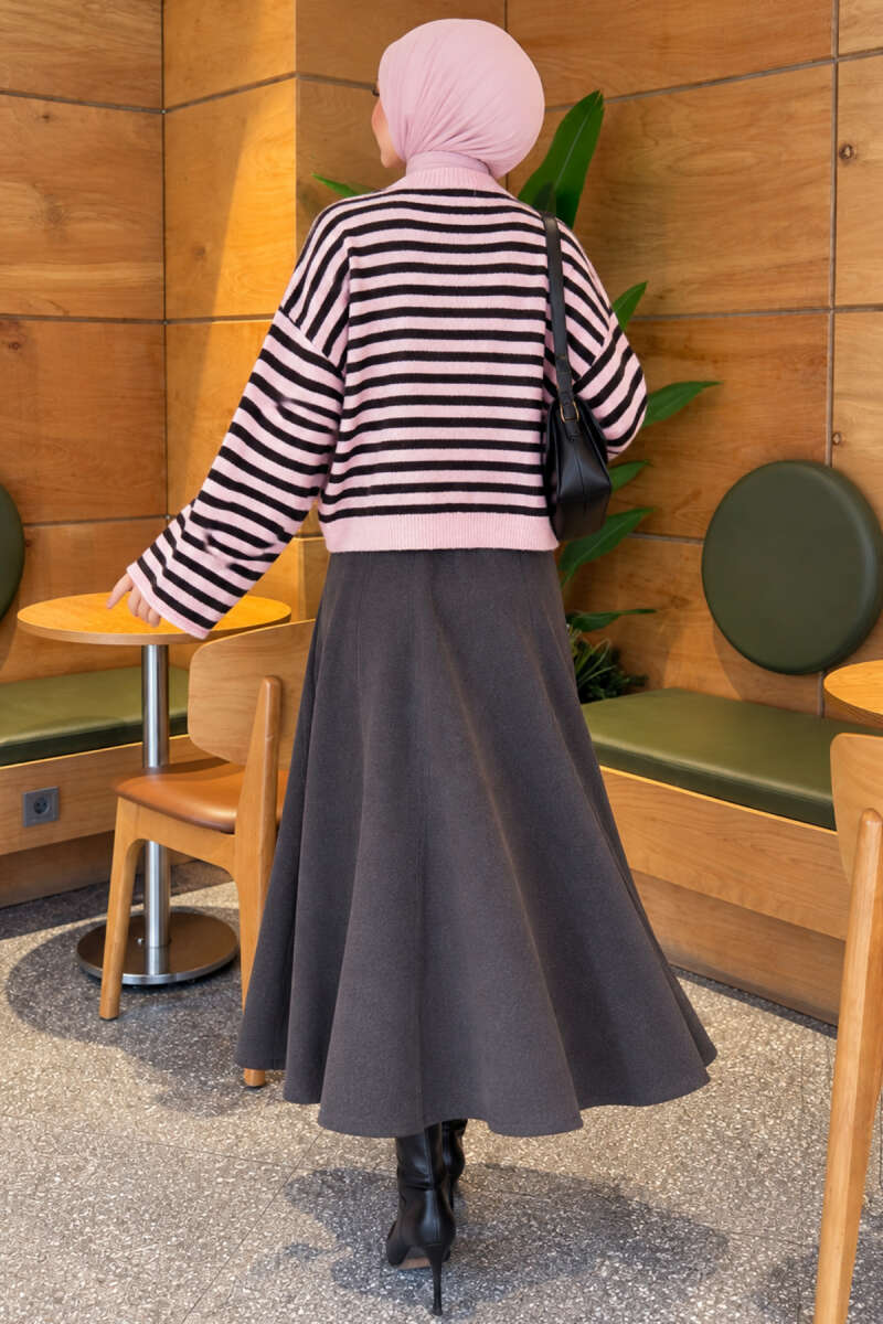 Oversized Fine Striped Knit Sweater Black - الصورة 4