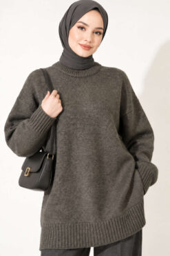 Alternative view of Oversized Ribbed Knit Tunic Khaki