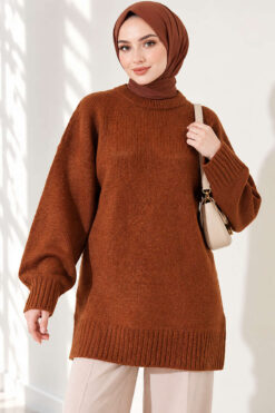 Oversized Ribbed Knit Tunic Caramel